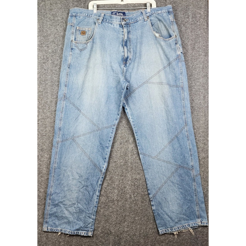 Karl Kani Baggy Carpenter Jeans Mens 44x32 Light Wash Blue Geometric Stitched